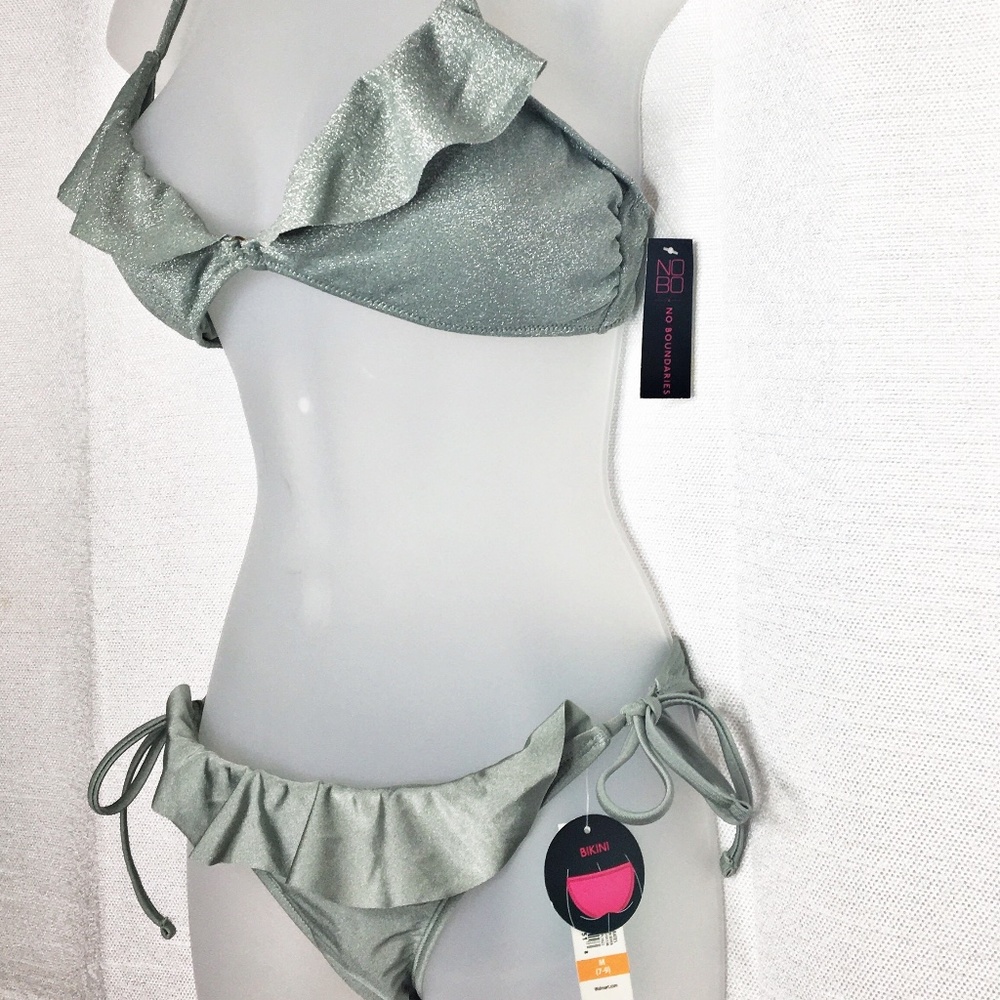 NWT Sage Shimmer Ruffle Bikini Sz L, M